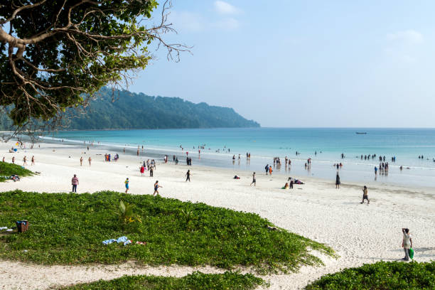 Tourists enjoying Radhanagar Beach, Havelock, Andaman Islands