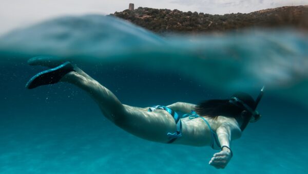 A lady is snorkelling in Andaman