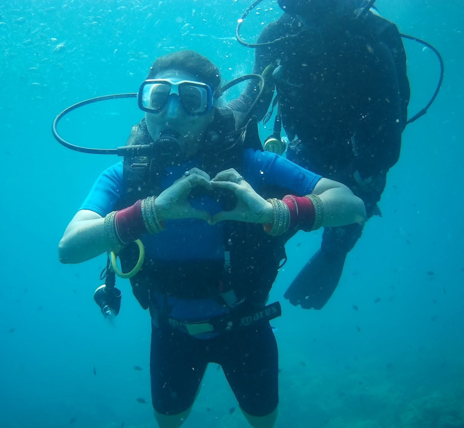 One lady is scuba diving in Andaman
