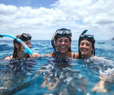 Girls are Snorkelling in the ocean