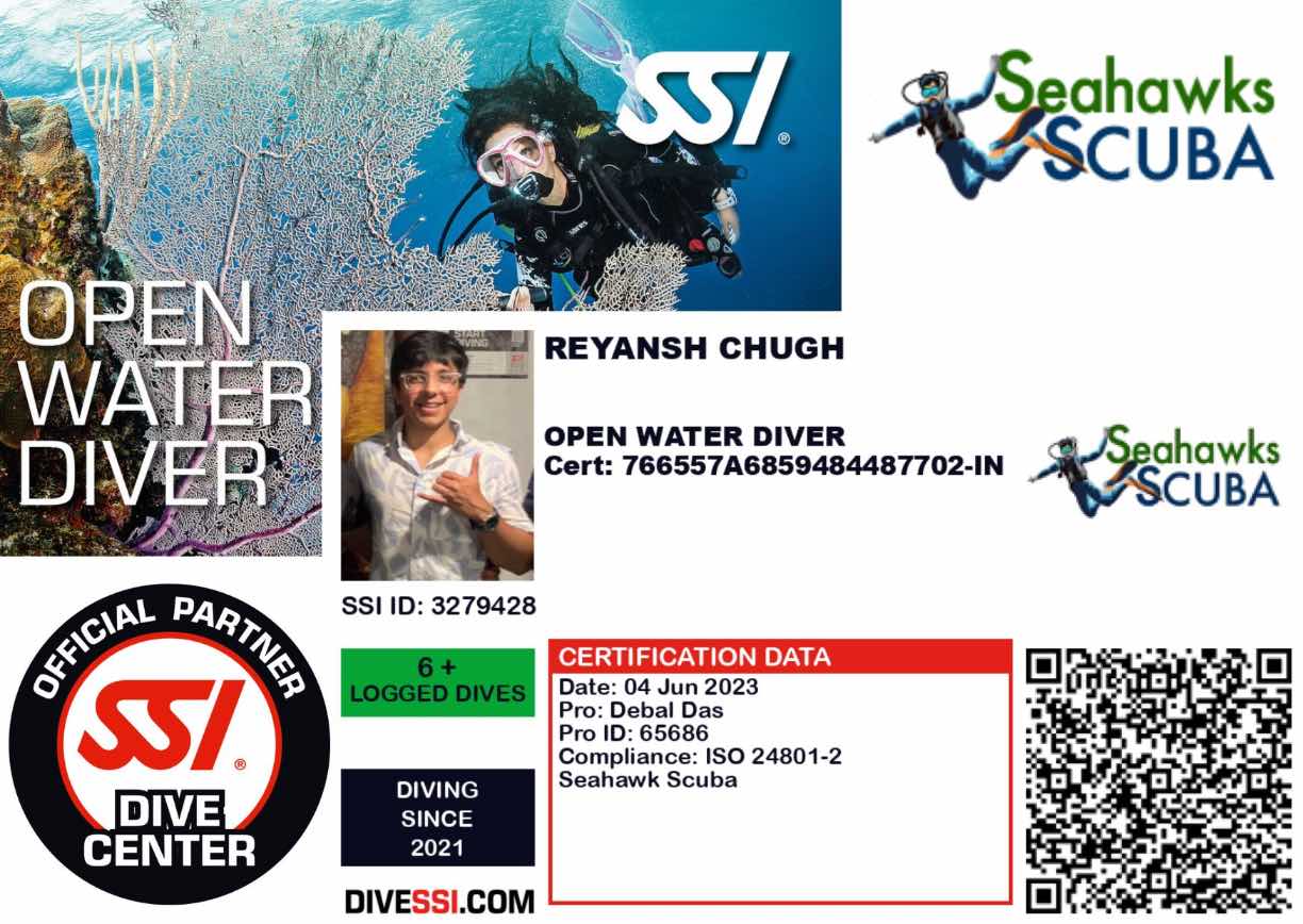 SSI open water diver certification